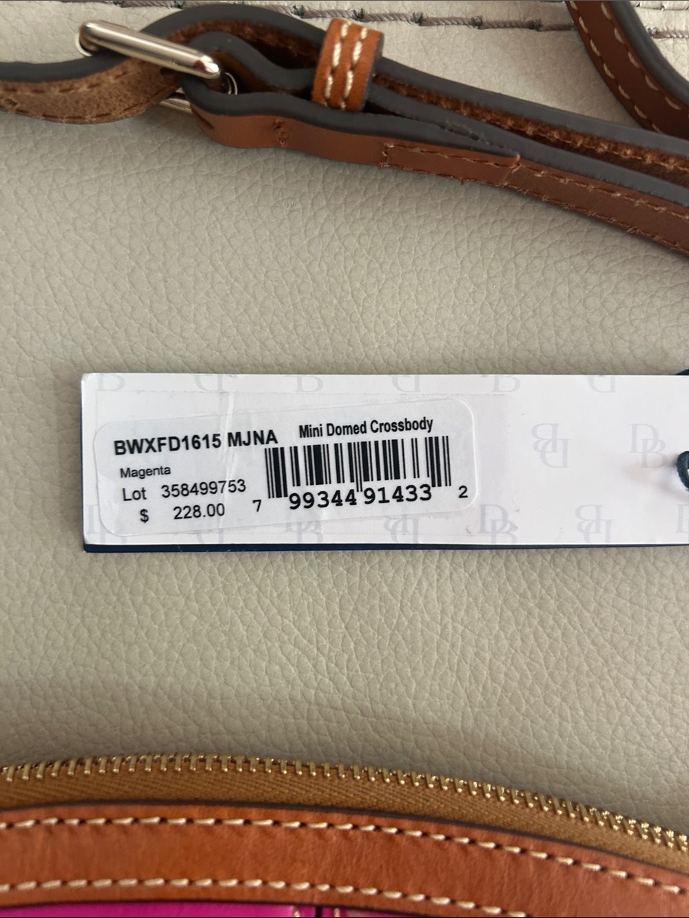 Dooney & Bourke Pink Leather Crossbody with Brown Trim - Picture 3 of 9